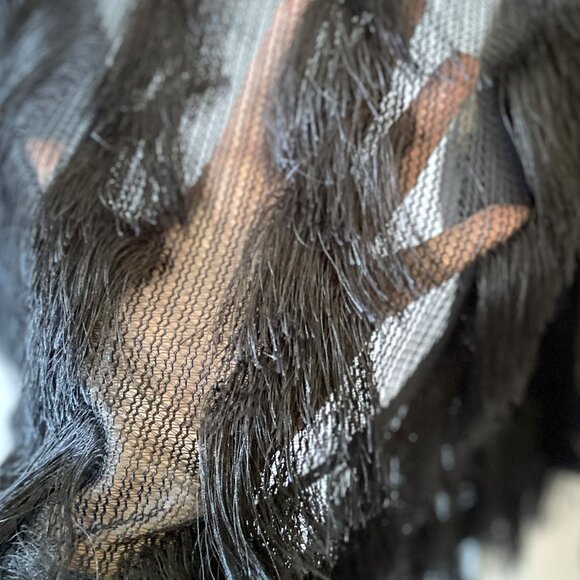 NWOT Colleen Lopez Women's Medium Navy Blue 3/4 sleeve Fun Feathery Sweater - Picture 8 of 10